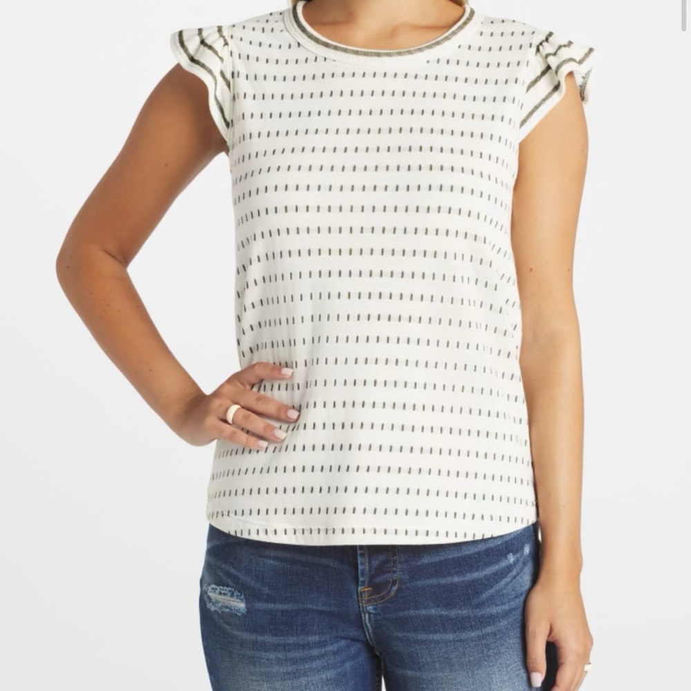 Pink Clover Army Green and White Patterned Blouse
